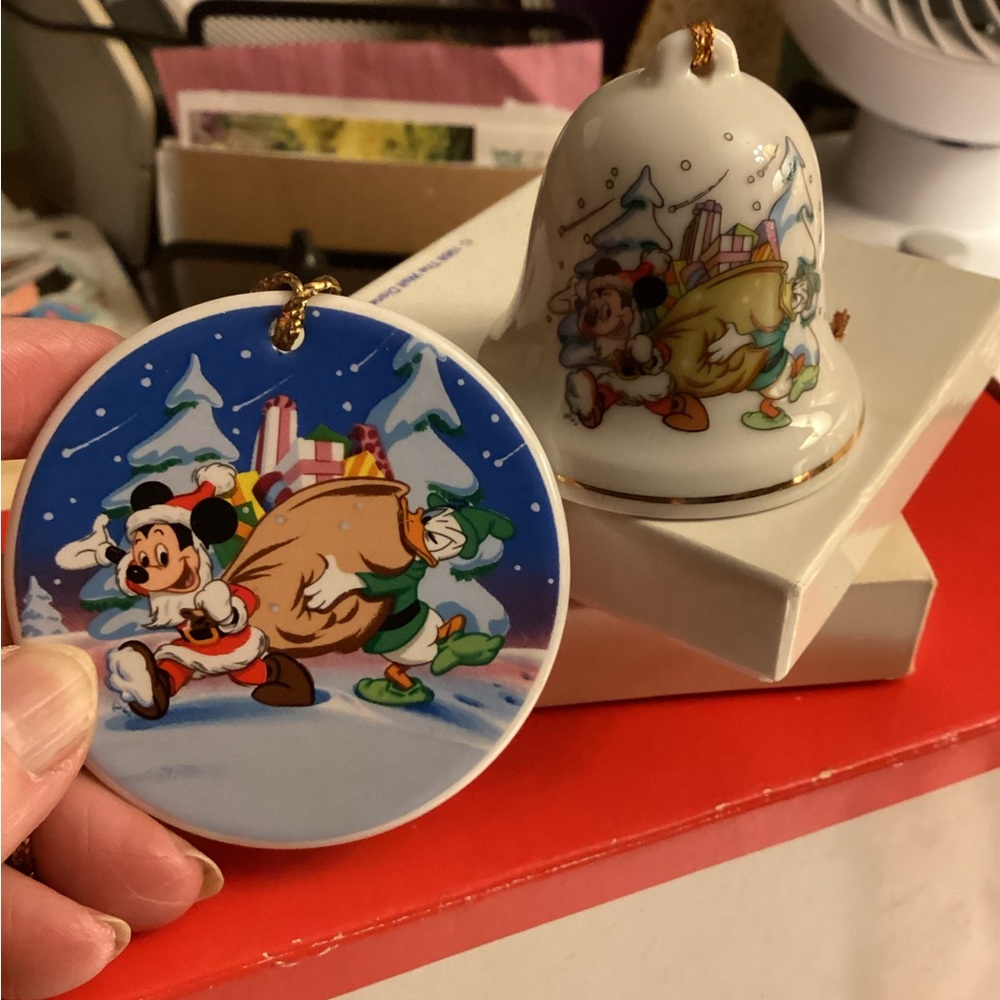 Disney MATCHING ornament and bell.